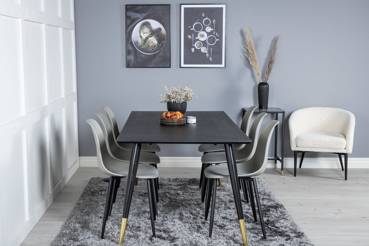 Venture Design Dipp & Polar Rektangulära Matbord 180 x 90 Svart + Matstolar 2-pack Grå