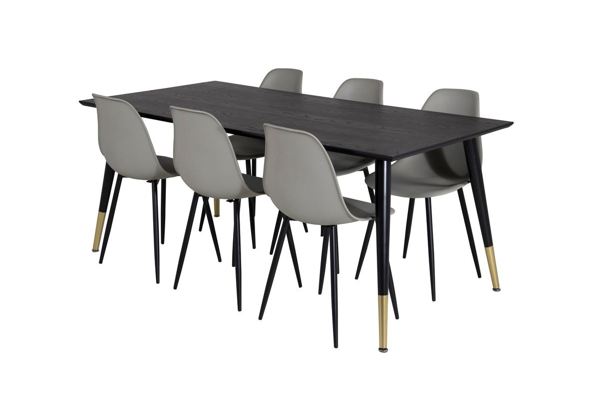 Venture Design Dipp & Polar Rektangulära Matbord 180 x 90 Svart + Matstolar 2-pack Grå