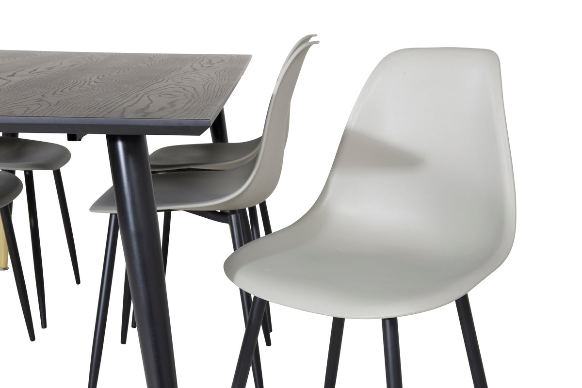 Venture Design Dipp & Polar Rektangulära Matbord 180 x 90 Svart + Matstolar 2-pack Grå