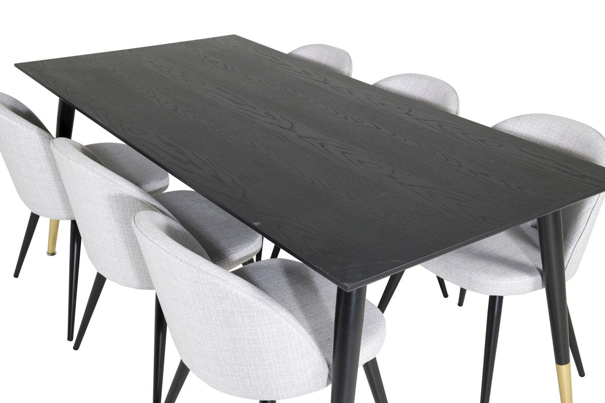 Venture Design Dipp & Velvet Rektangulära Matbord 180 x 90 Svart + Matstolar 2-pack Grå