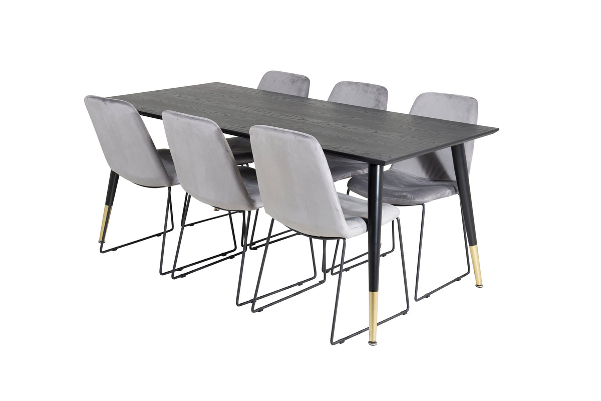 Venture Design Muce & Dipp Matstolar 2-pack Grå + Rektangulära Matbord 180 x 90 Svart