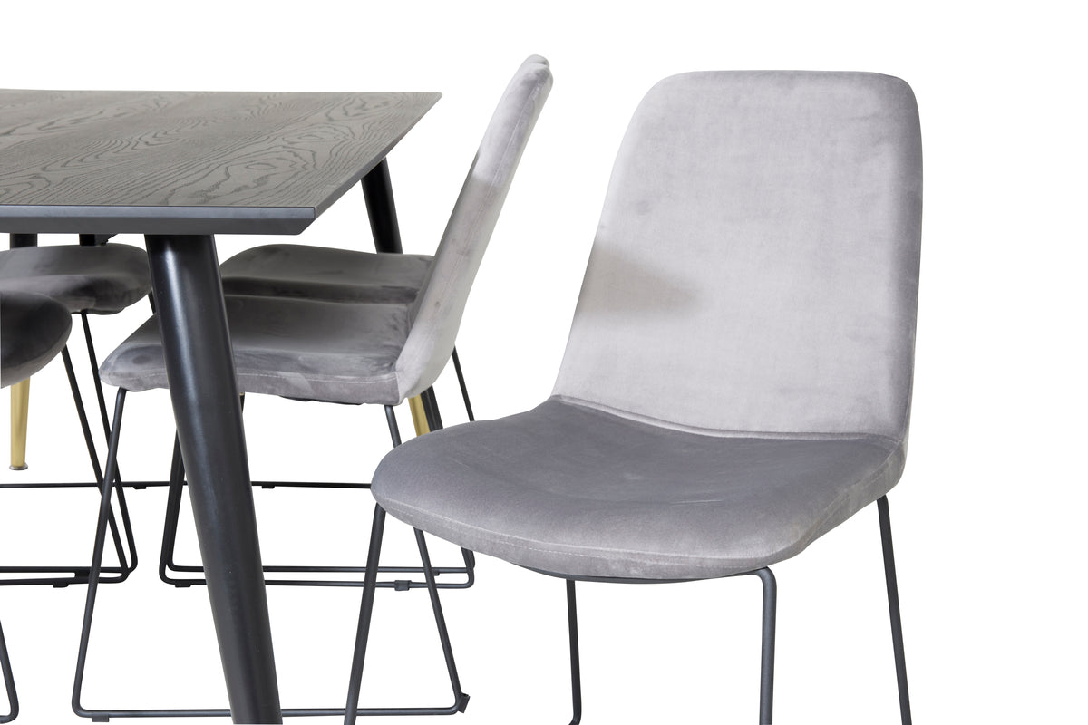 Venture Design Muce & Dipp Matstolar 2-pack Grå + Rektangulära Matbord 180 x 90 Svart