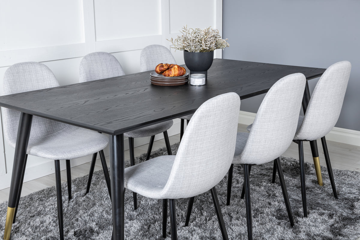 Venture Design Dipp & Polar Rektangulära Matbord 180 x 90 Svart + Matstolar 2-pack Grå