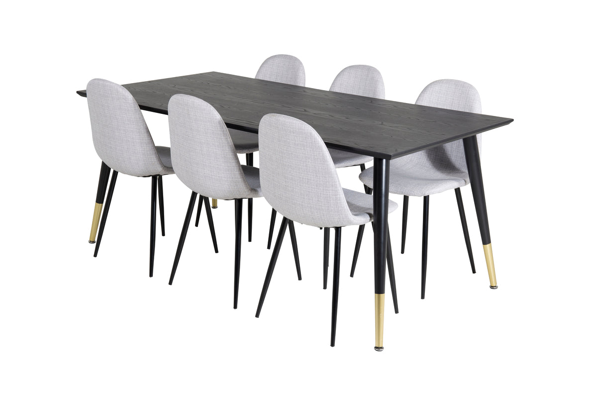 Venture Design Dipp & Polar Rektangulära Matbord 180 x 90 Svart + Matstolar 2-pack Grå