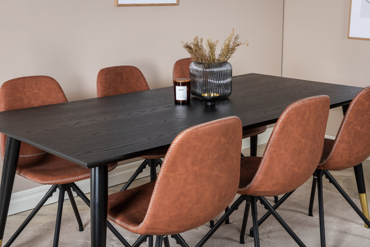 Venture Design Dipp & Polar Rektangulära Matbord 180 x 90 Svart + Matstolar 2-pack Brun