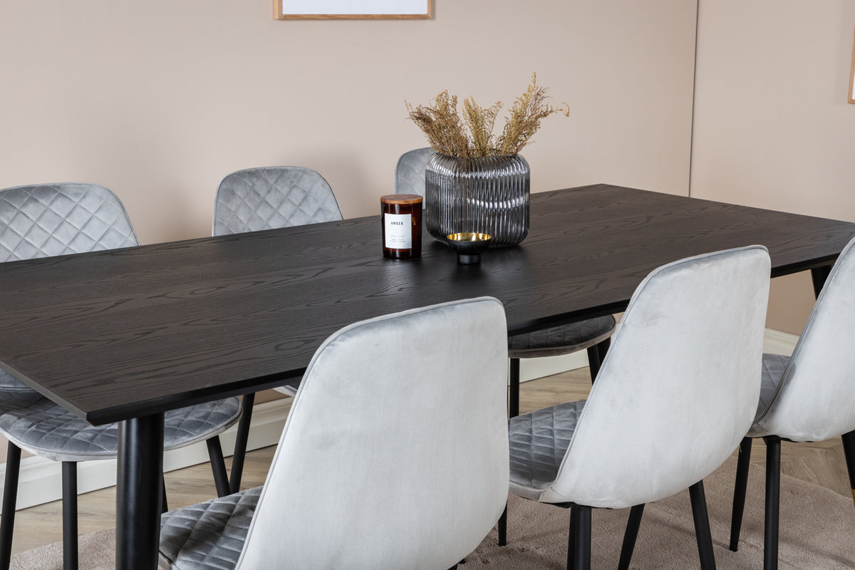 Venture Design Dipp & Polar Rektangulära Matbord 180 x 90 Svart + Matstolar 2-pack Grå