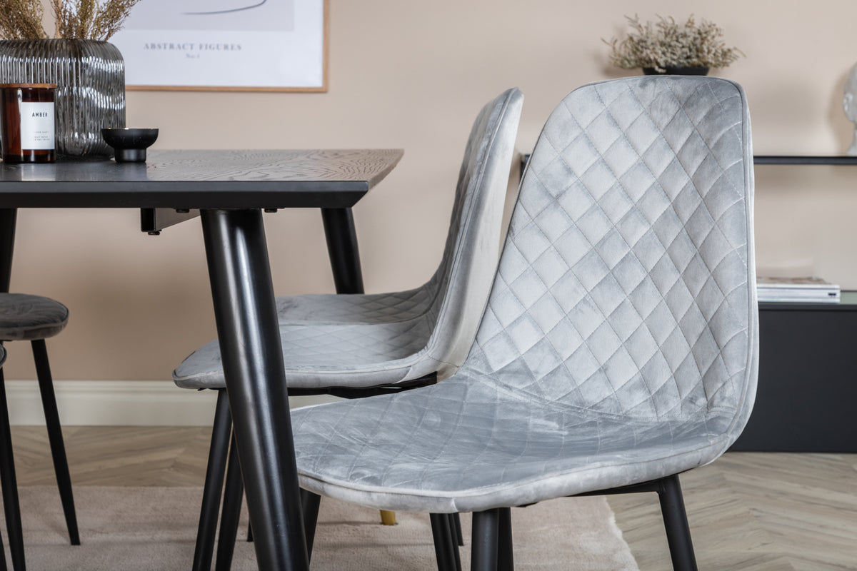 Venture Design Dipp & Polar Rektangulära Matbord 180 x 90 Svart + Matstolar 2-pack Grå