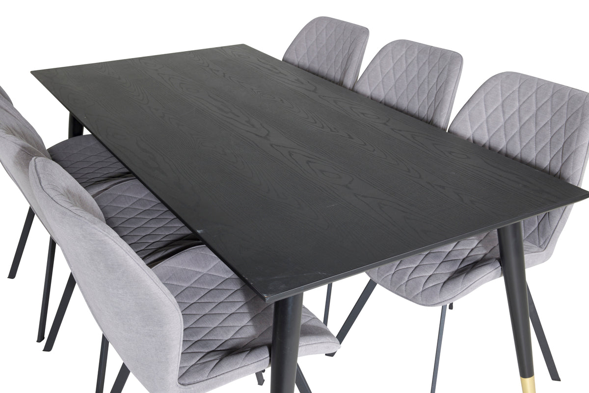 Venture Design Gemma & Dipp Matstolar 2-pack Grå + Rektangulära Matbord 180 x 90 Svart