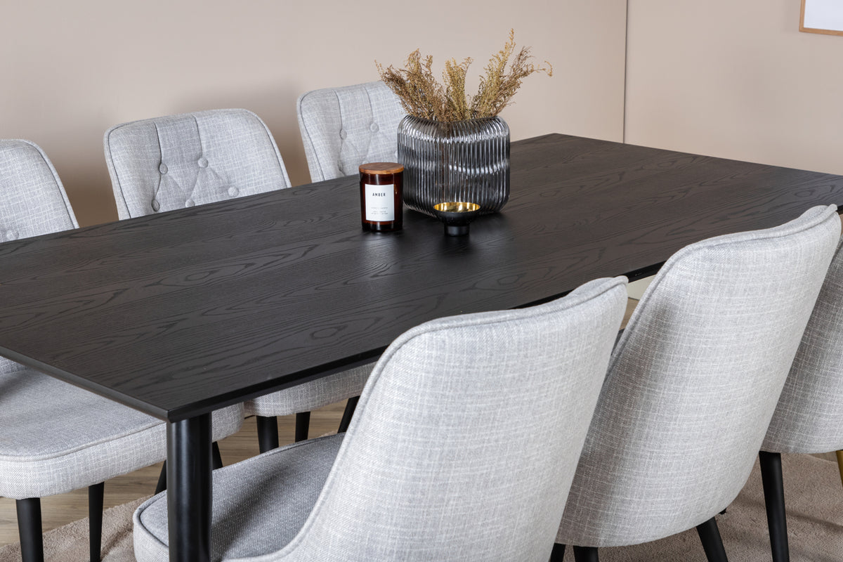 Venture Design Dipp & Velvet Deluxe Rektangulära Matbord 180 x 90 Svart + Matstolar 2-pack Grå