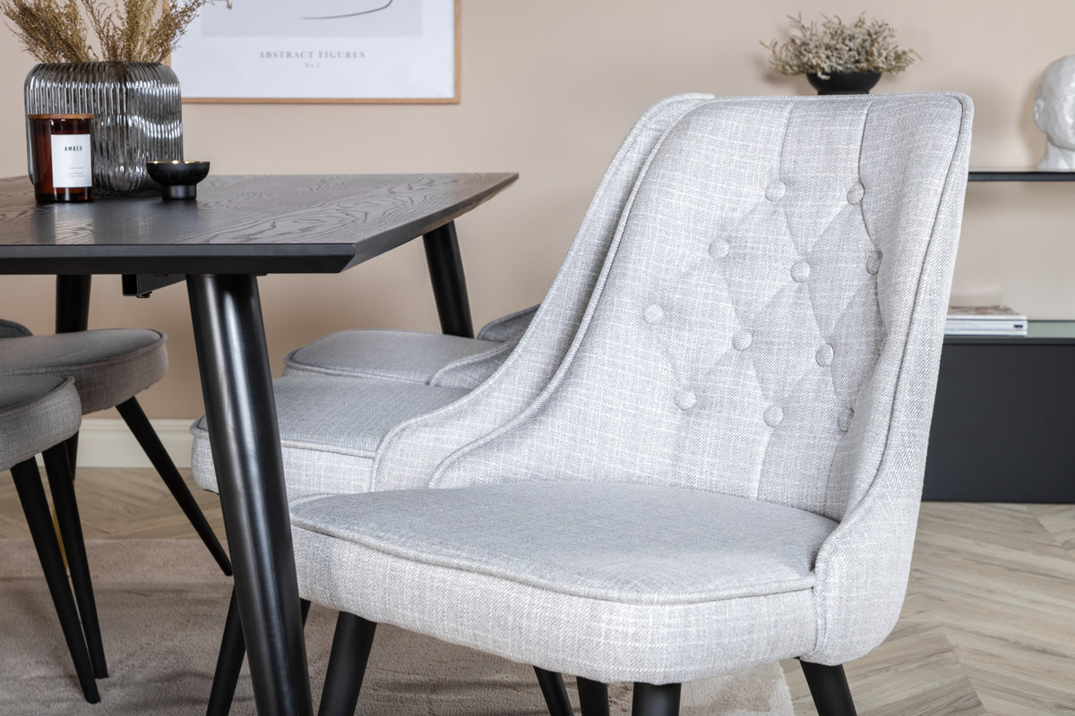 Venture Design Dipp & Velvet Deluxe Rektangulära Matbord 180 x 90 Svart + Matstolar 2-pack Grå