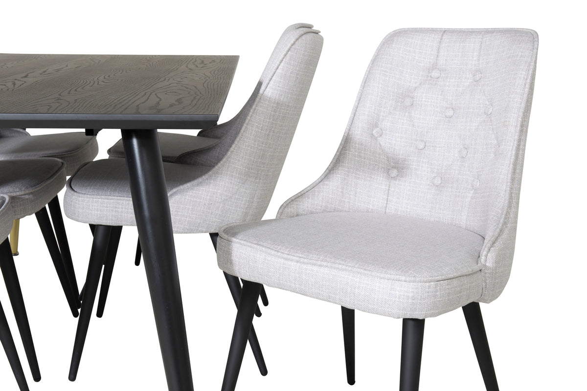 Venture Design Dipp & Velvet Deluxe Rektangulära Matbord 180 x 90 Svart + Matstolar 2-pack Grå