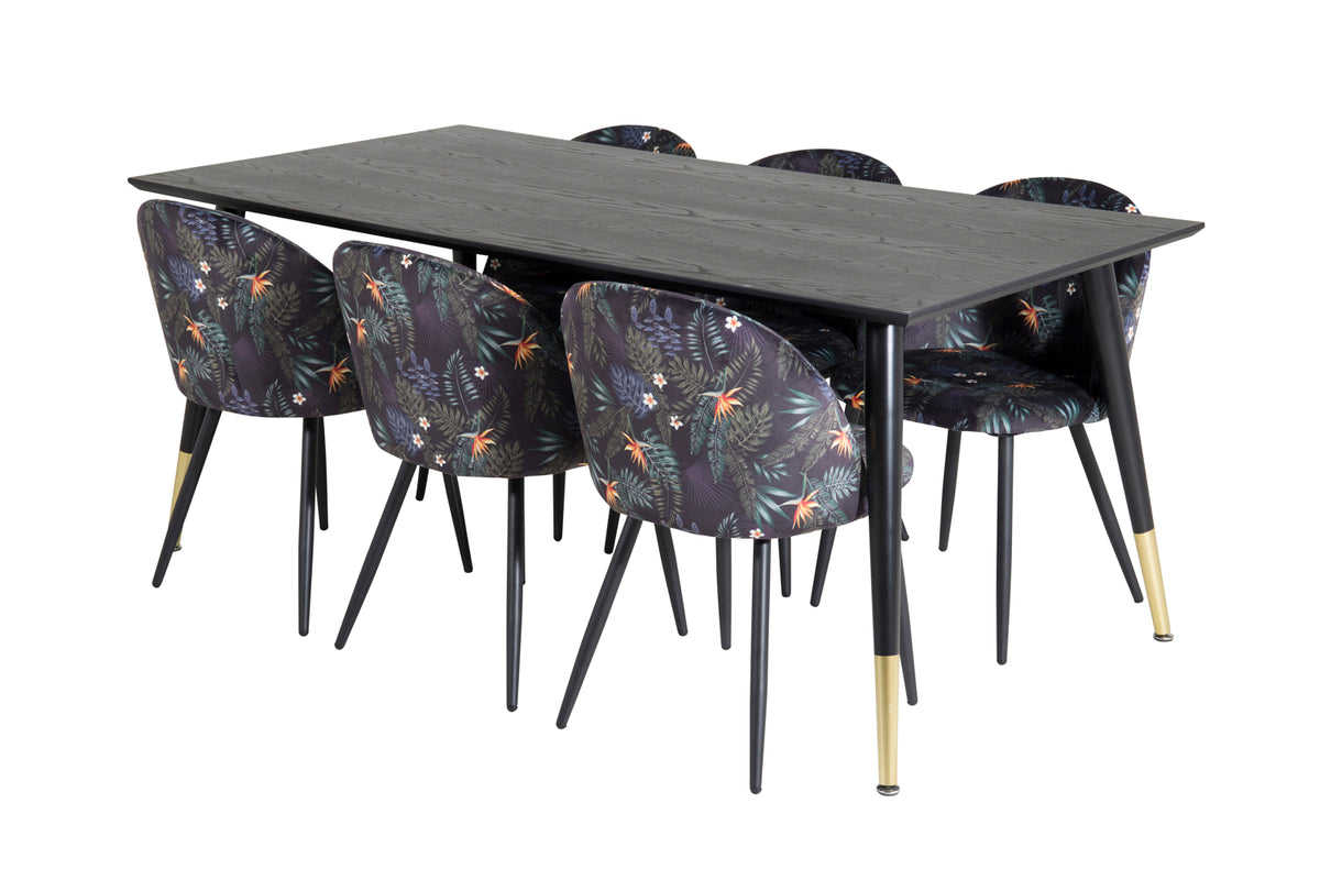 Venture Design Dipp & Velvet Rektangulära Matbord 180 x 90 Svart + Matstolar 2-pack Svart