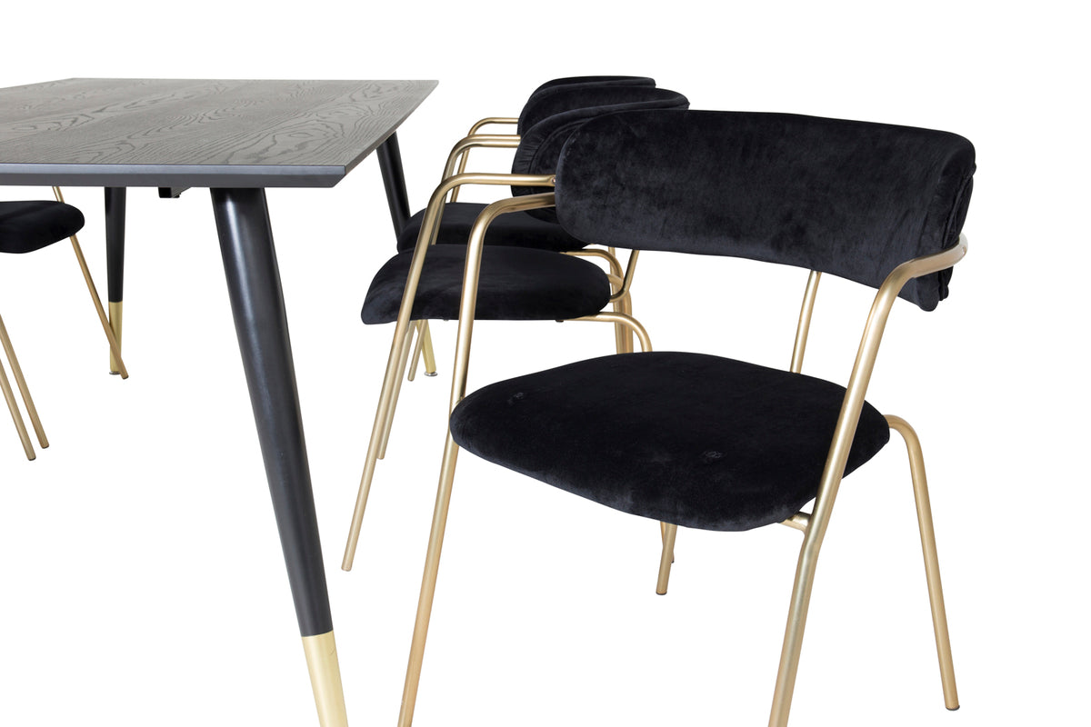 Venture Design Arrow & Dipp Matstolar 2-pack Svart + Rektangulära Matbord 180 x 90 Svart