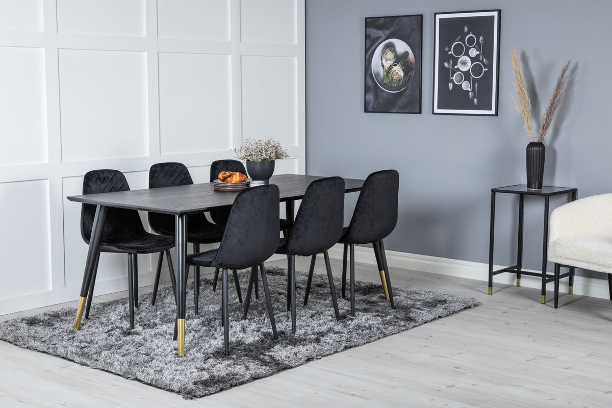 Venture Design Dipp & Polar Rektangulära Matbord 180 x 90 Svart + Matstolar 2-pack Svart