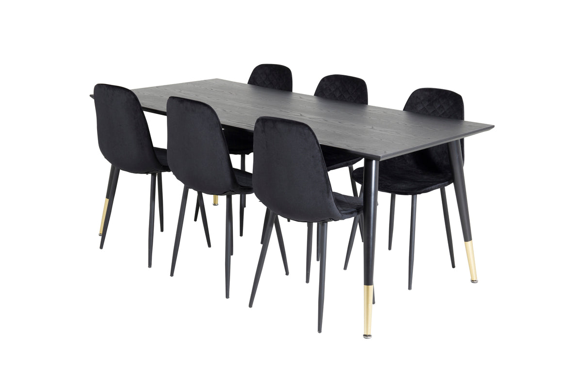 Venture Design Dipp & Polar Rektangulära Matbord 180 x 90 Svart + Matstolar 2-pack Svart