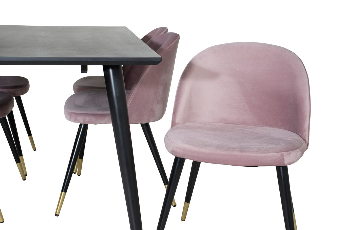Venture Design Dipp & Velvet Rektangulära Matbord 180 x 90 Svart + Matstolar 2-pack Gammelrosa