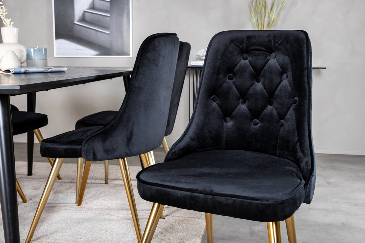 Venture Design Dipp & Velvet Deluxe Rektangulära Matbord 180 x 90 Svart + Matstolar 2-pack Svart