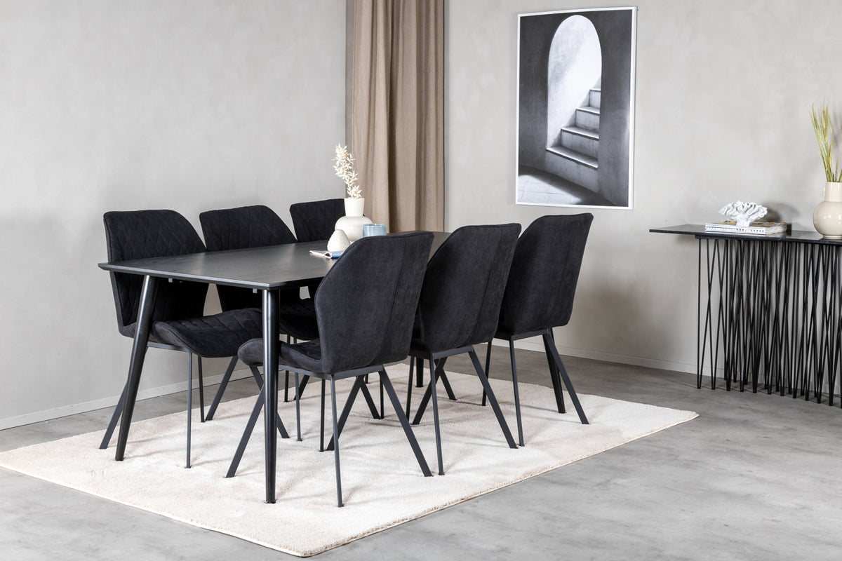Venture Design Gemma & Dipp Matstolar 2-pack Svart + Rektangulära Matbord 180 x 90 Svart