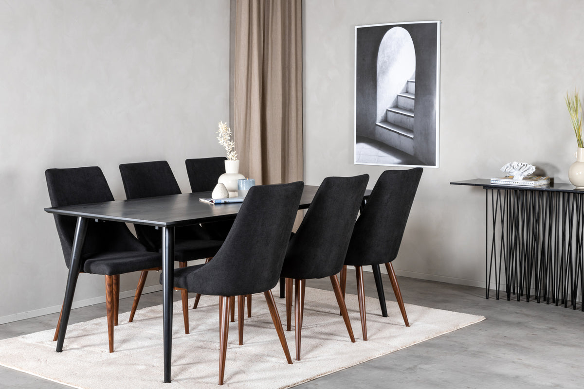 Venture Design Leone & Dipp Matstolar 2-pack Svart + Rektangulära Matbord 180 x 90 Svart