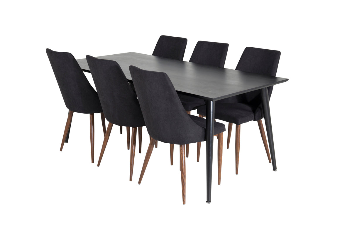 Venture Design Leone & Dipp Matstolar 2-pack Svart + Rektangulära Matbord 180 x 90 Svart