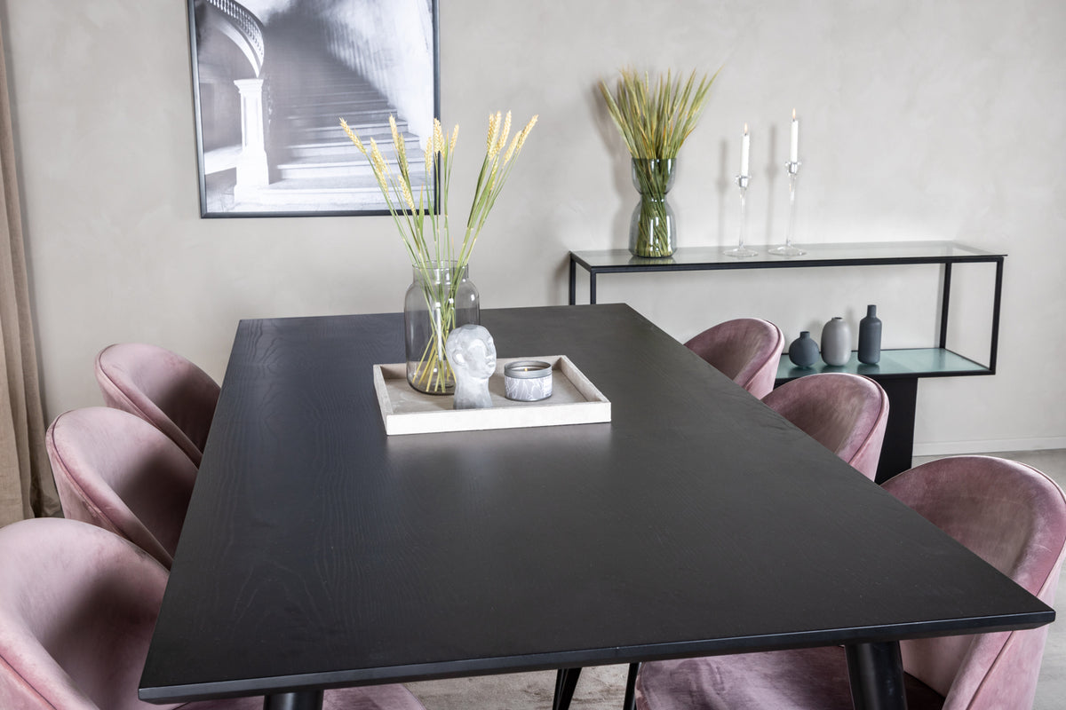 Venture Design Dipp & Velvet Rektangulära Matbord 180 x 90 Svart + Matstolar 2-pack Gammelrosa