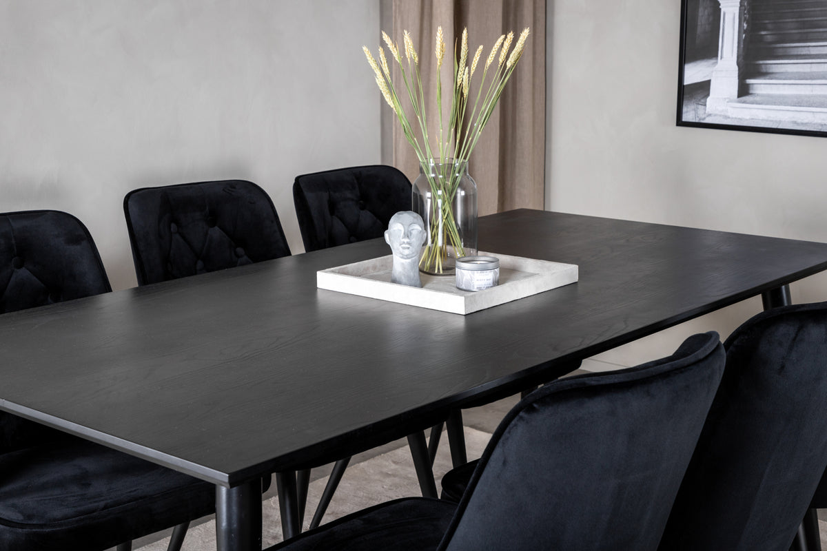 Venture Design Dipp & Velvet Deluxe Rektangulära Matbord 180 x 90 Svart + Matstolar 2-pack Svart