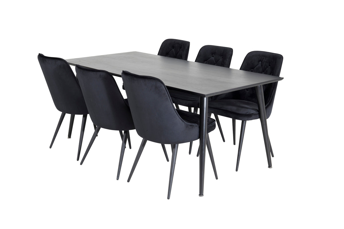 Venture Design Dipp & Velvet Deluxe Rektangulära Matbord 180 x 90 Svart + Matstolar 2-pack Svart