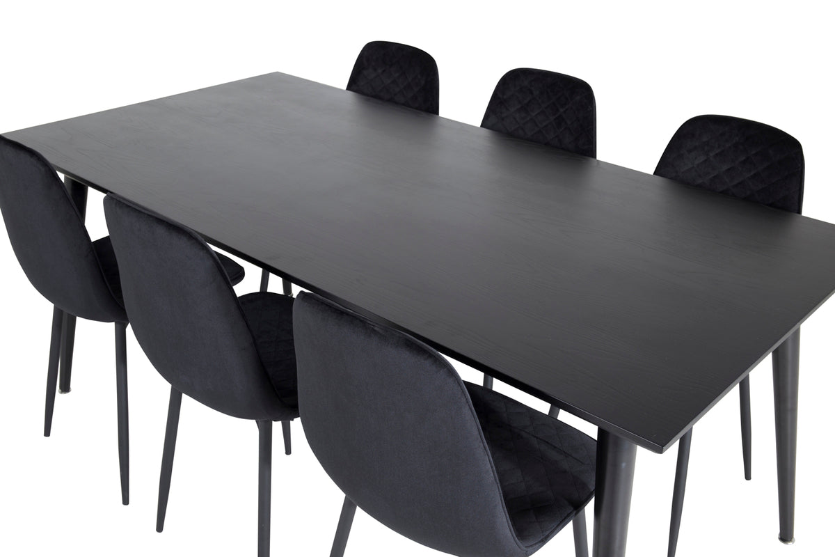 Venture Design Dipp & Polar Rektangulära Matbord 180 x 90 Svart + Matstolar 2-pack Svart