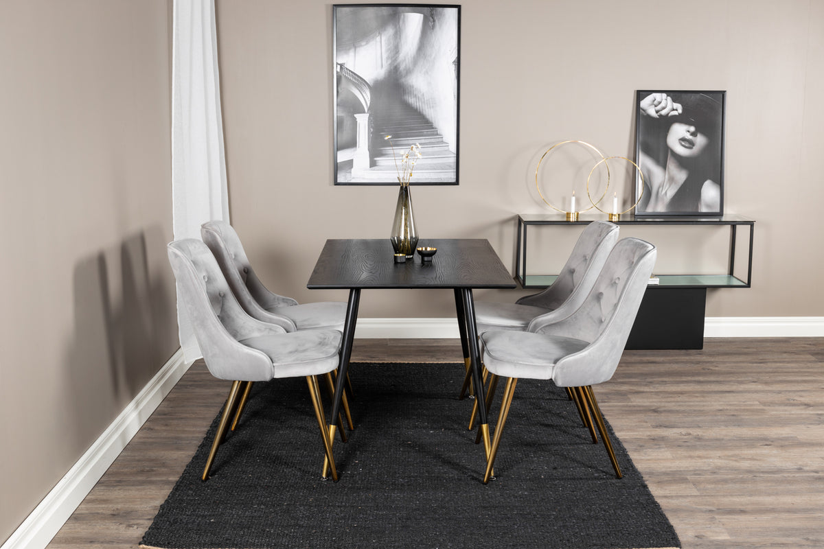 Venture Design Dipp & Velvet Deluxe Rektangulära Matbord 120 x 85 Svart + Matstolar 2-pack Grå