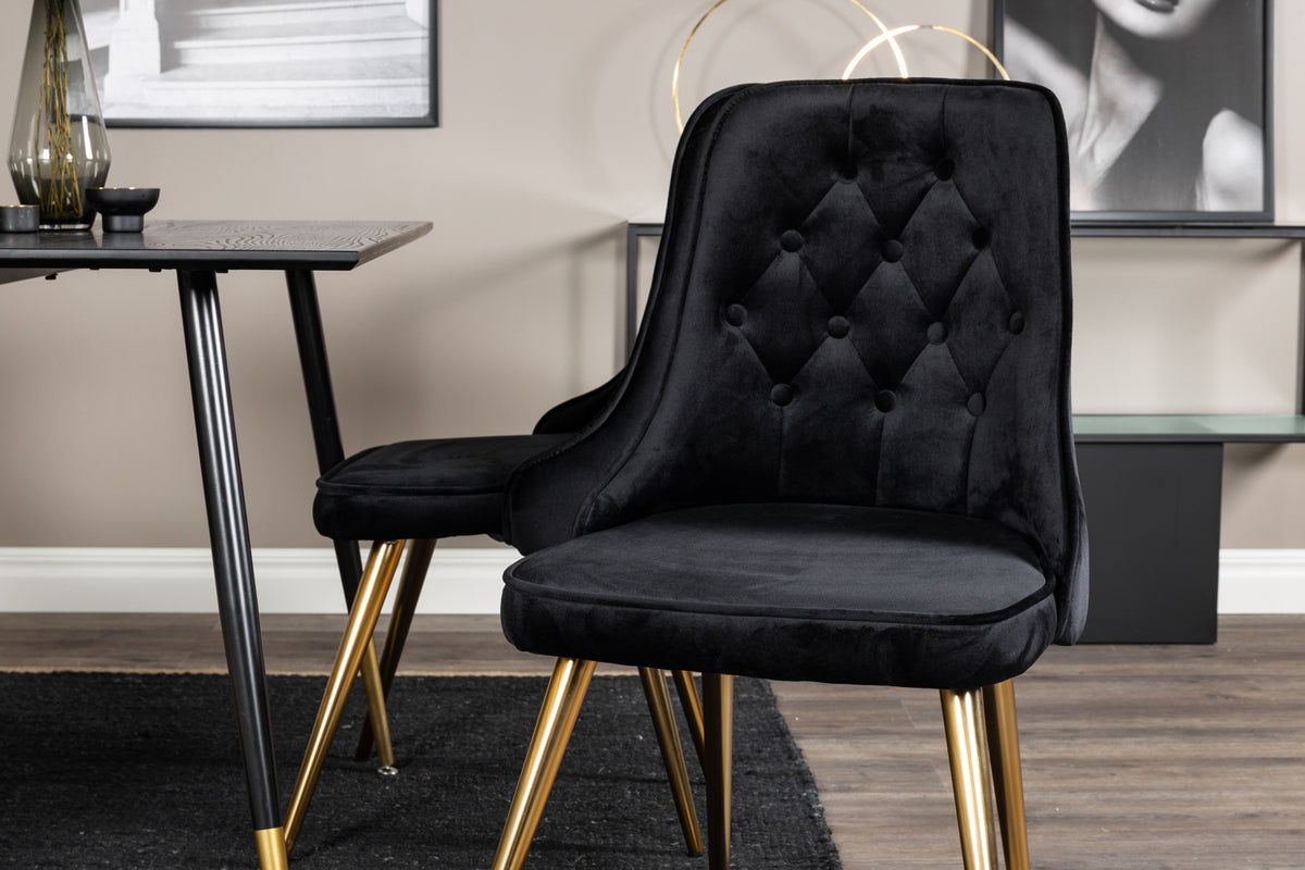 Venture Design Dipp & Velvet Deluxe Rektangulära Matbord 120 x 85 Svart + Matstolar 2-pack Svart