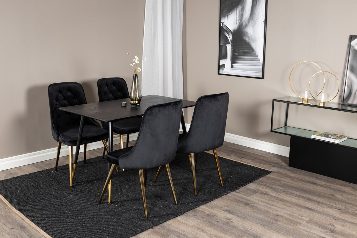 Venture Design Dipp & Velvet Deluxe Rektangulära Matbord 120 x 85 Svart + Matstolar 2-pack Svart