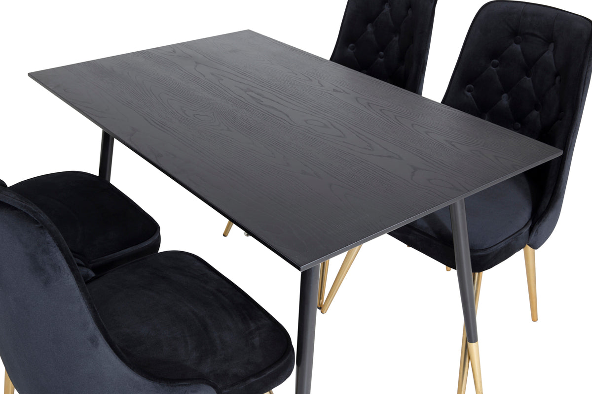 Venture Design Dipp & Velvet Deluxe Rektangulära Matbord 120 x 85 Svart + Matstolar 2-pack Svart