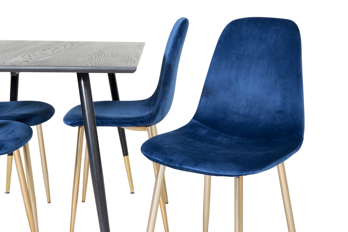 Venture Design Dipp & Polar Rektangulära Matbord 120 x 85 Svart + Matstolar 2-pack Blå