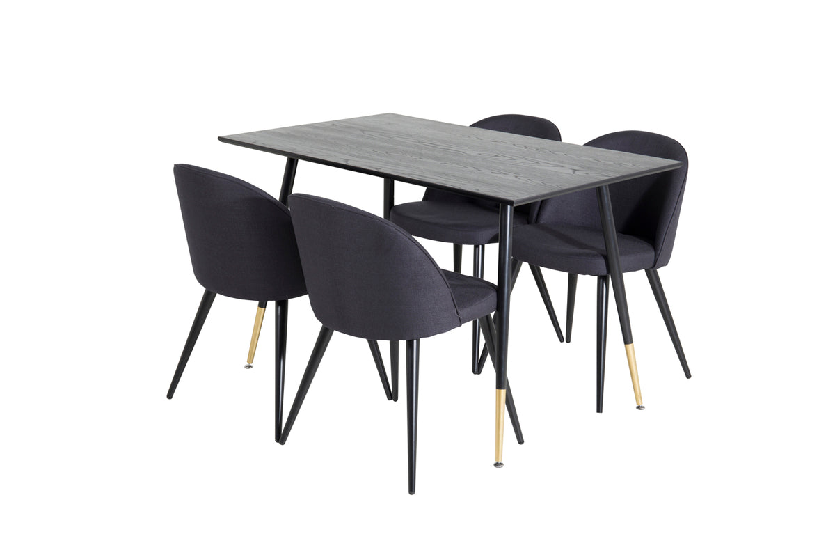 Venture Design Dipp & Velvet Rektangulära Matbord 120 x 85 Svart + Matstolar 2-pack Svart
