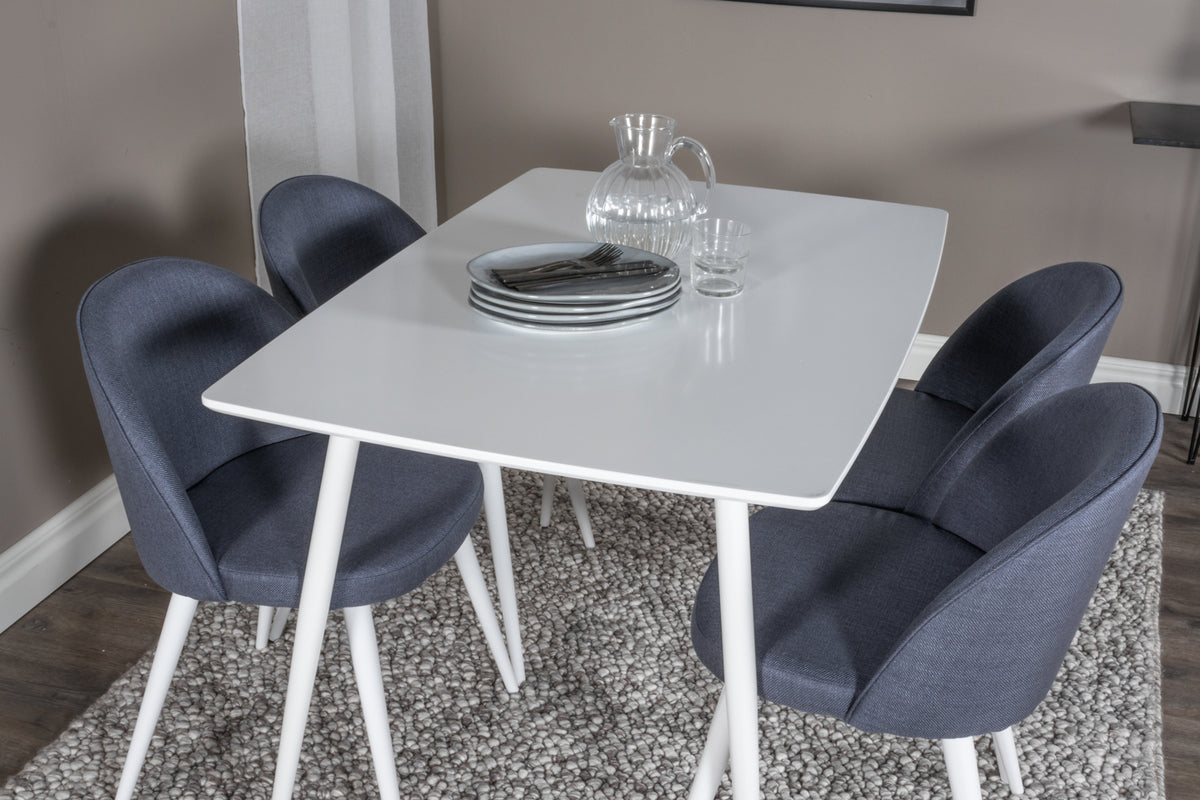 Venture Design Polar & Velvet Rektangulära Matbord 120 x 75 Vit + Matstolar 2-pack Blå