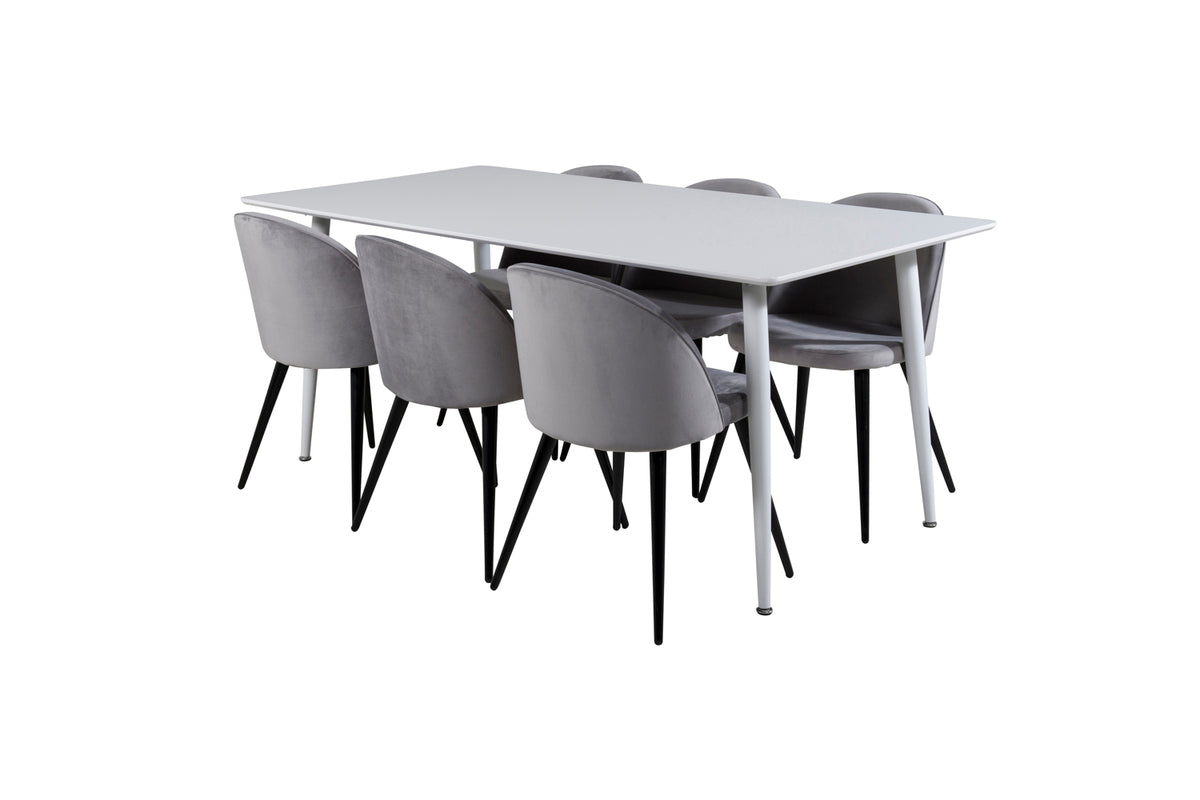 Venture Design Polar & Velvet Rektangulära Matbord 180 x 90 Vit + Matstolar 2-pack Grå
