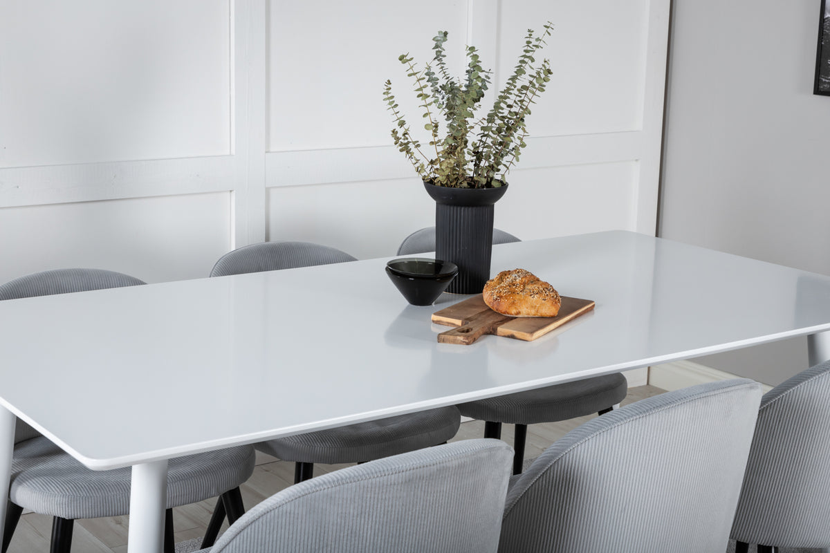 Venture Design Polar & Velvet Rektangulära Matbord 180 x 90 Vit + Matstolar 2-pack Ljusgrå