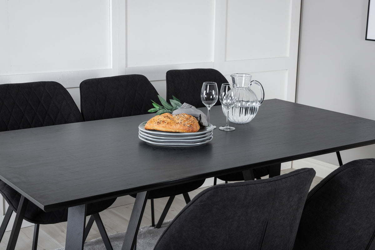 Venture Design Gemma & Marina Matstolar 2-pack Svart + Rektangulära Matbord 180 x 90 Svart