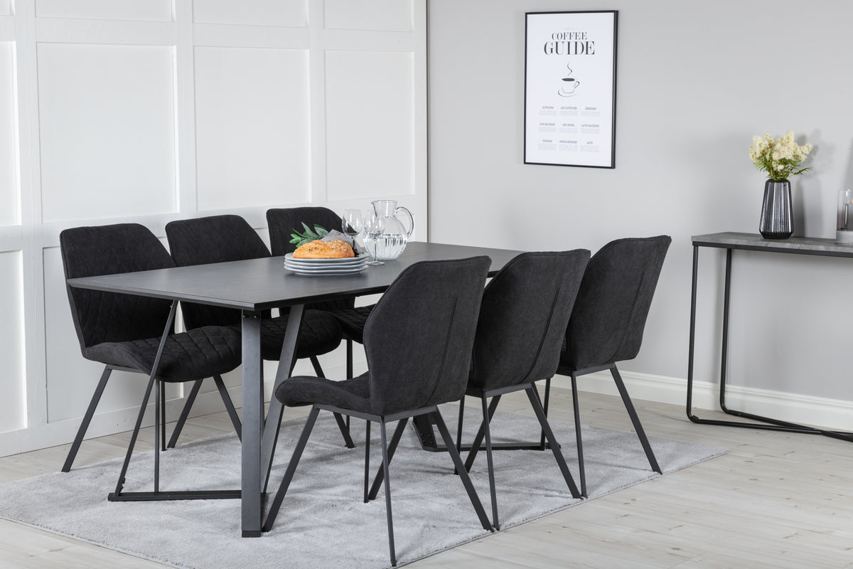 Venture Design Gemma & Marina Matstolar 2-pack Svart + Rektangulära Matbord 180 x 90 Svart