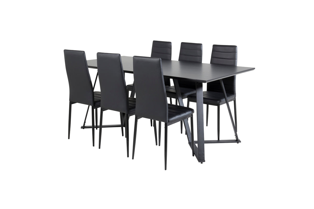 Venture Design Slim & Marina Matstolar 2-pack Svart + Rektangulära Matbord 180 x 90 Svart