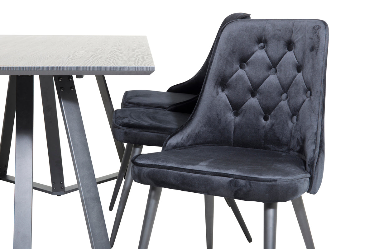 Venture Design Marina & Velvet Deluxe Rektangulära Matbord 180 x 90 Svart + Matstolar 2-pack Svart