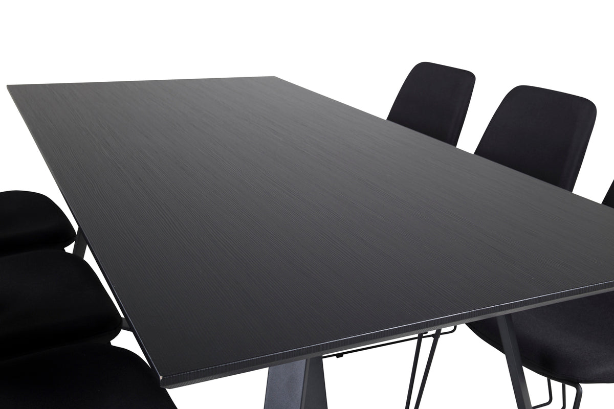 Venture Design Muce & Marina Matstolar 2-pack Svart + Rektangulära Matbord 180 x 90 Svart