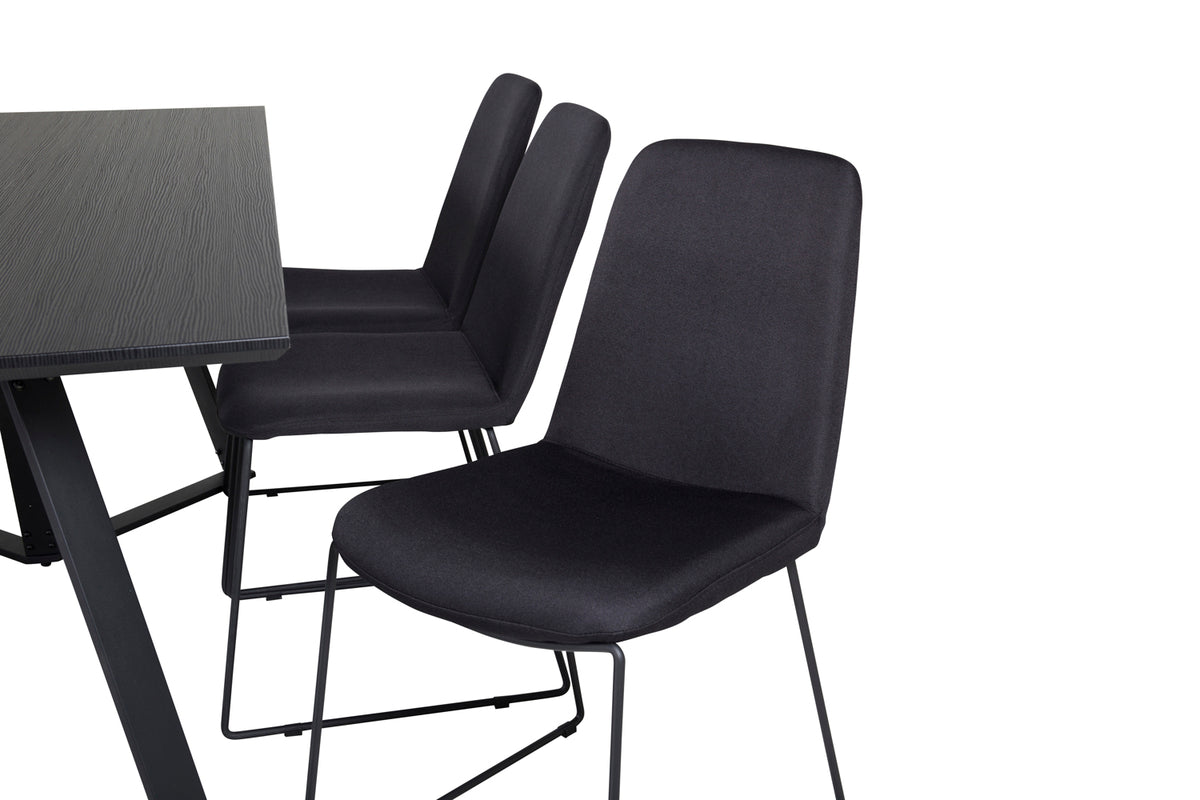 Venture Design Muce & Marina Matstolar 2-pack Svart + Rektangulära Matbord 180 x 90 Svart