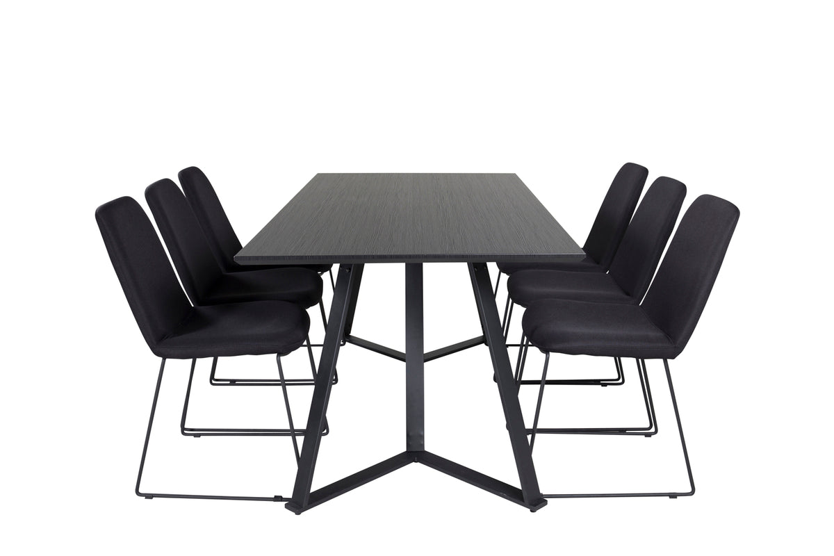Venture Design Muce & Marina Matstolar 2-pack Svart + Rektangulära Matbord 180 x 90 Svart