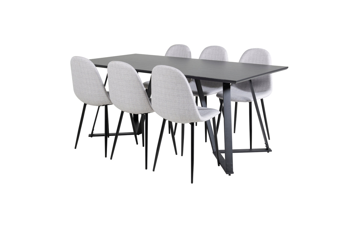 Venture Design Polar & Marina Matstolar 2-pack Grå + Rektangulära Matbord 180 x 90 Svart