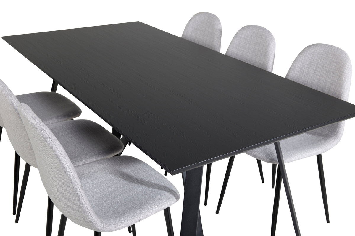 Venture Design Polar & Marina Matstolar 2-pack Grå + Rektangulära Matbord 180 x 90 Svart
