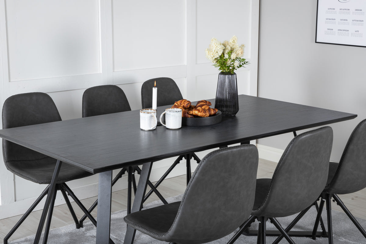 Venture Design Polar & Marina Matstolar 2-pack Svart + Rektangulära Matbord 180 x 90 Svart
