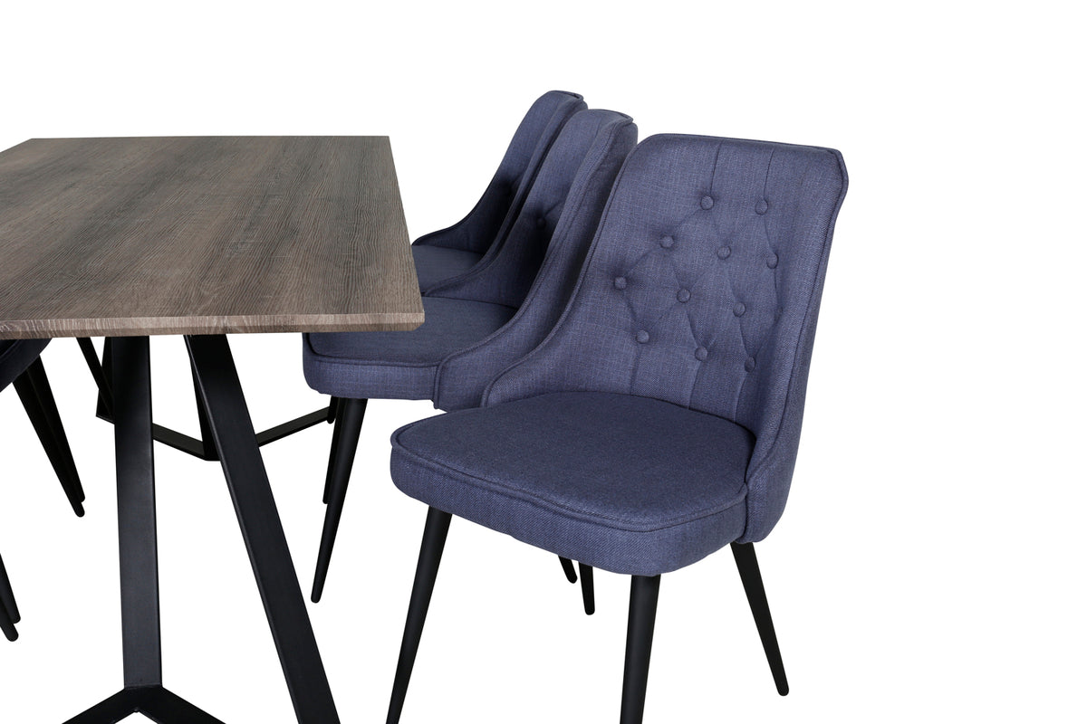 Venture Design Marina & Velvet Deluxe Rektangulära Matbord 180 x 90 Natur + Matstolar 2-pack Blå