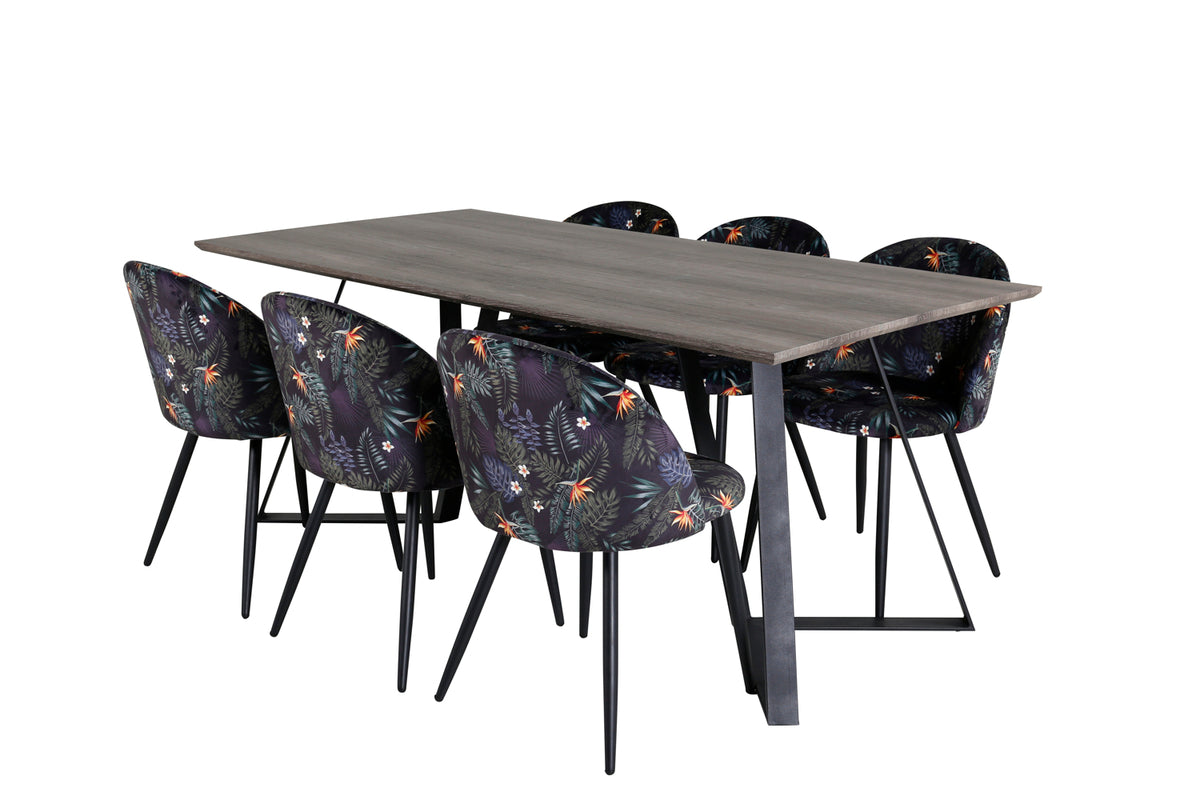 Venture Design Velvet & Marina Matstolar Svart + Matbord 90x180