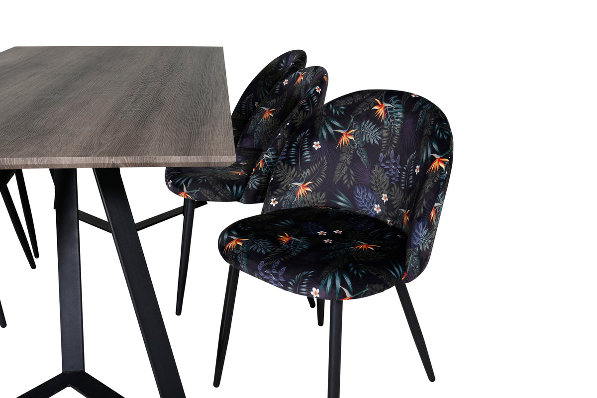 Venture Design Velvet & Marina Matstolar Svart + Matbord 90x180